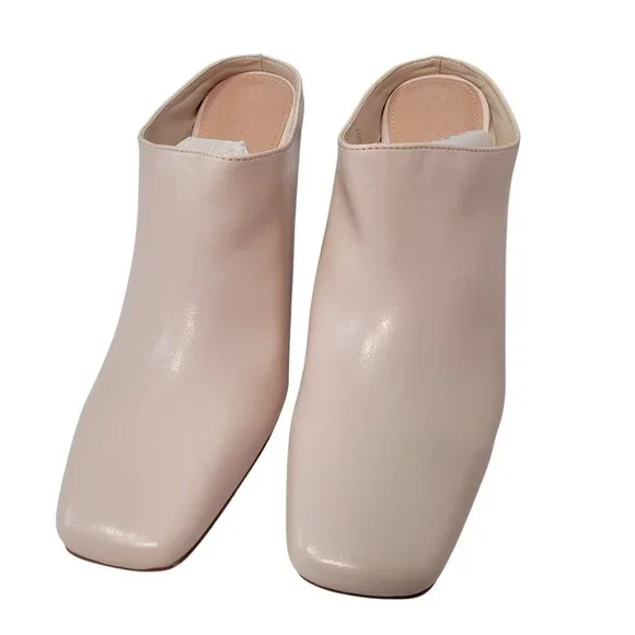 COUTGO Women's Square Toe Mules Snakeskin High Heel Ankle Boots Beige Size 10 - Picture 3 of 11